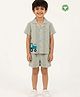 Pranava  Knit Half Sleeves Vehical Embroidered Striped Shirt & Shorts Set - Green