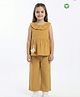 Pranava Organic Cotton Seer Sucker Sleeveless Duck Embroidered Frill Top & Pant Set - Yellow