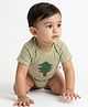 Pranava Organic Cotton Woven Half Sleeves Tree Printed Onesie - Green