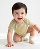 Pranava Organic Cotton Woven Half Sleeves Moon & Stars  Printed Onesie - Yellow