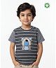 Pranava Organic Cotton Woven Half Sleeves Teddy Bear Patch Detailed Tee - Navy Blue