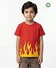 Pranava Organic Cotton Woven Half Sleeves Flames Printed Tee - Red