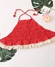 Woonie Cotton Hand Knitted Sleeveless Self Designed Halter Neck Crochet Top - Red
