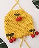 Woonie Cotton Hand Knitted Sleeveless Cherries Applique Detailed Halter Neck Crochet Top - Yellow