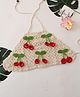 Woonie Cotton Hand Knitted Sleeveless Cherries Applique Detailed Halter Neck Crochet Top - Off White