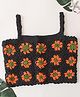 Woonie Cotton Hand Knitted Sleeveless Floral Designed Top - Black