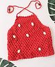 Woonie Cotton Hand Knitted Sleeveless Cowrie Shell Embellished Top - Red