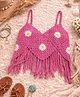 Woonie Cotton Hand Knitted Sleeveless Floral Designed Crochet Crop Top - Pink