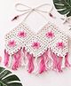Woonie Cotton Hand Knitted Sleeveless Floral Designed Crochet Crop Top - Off White