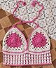 Woonie Cotton Hand Knitted Sleeveless Self Designed Crochet Top - Pink