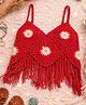 Woonie Cotton Hand Knitted Sleeveless Floral Designed Top - Red