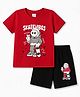 Taeko Single Jersey Knit Half Sleeves Space Theme Printed T-Shirt & Shorts Set - Red