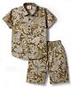 Rikidoos Cotton Knit To Woven Half Sleeves Co-Ord Shirt & Shorts Set With Floral Print - Light Brown
