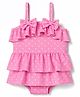 Babyhug Water Repellant Sleeveless Frock Swimsuit with Polka Dots Print & Bow Applique - Pink