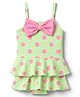 Babyhug Water RepellantLycra Sleeveless Frock Swimsuit With Polka Dots Print & Bow Applique - Green
