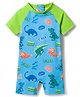 Babyhug Water Repellent Half Raglan Sleeves Legged Swimsuit with Dino Print - Blue