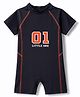 Babyhug Water Repellent Half  Raglan Sleeves Legged Swimsuit With Text Print- Black