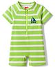 Babyhug Water Repellant Raglan Half  Sleeves Stripped Legged Swimsuit Boat Print - Green