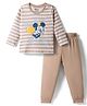 Babyoye Disney Single Jersey Knit Full Sleeves T-Shirt & Pyjama Night Suit With Micky Mouse Graphic - Tan