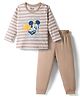 Babyoye Disney Single Jersey Knit Full Sleeves T-Shirt & Pyjama Night Suit With Micky Mouse Graphic - Tan