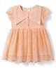 ToffyHouse Knit Half Sleeves Floral Embroidered Party Dress - Peach