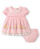 ToffyHouse Knit Half Sleeves Bunny & Floral Printed Party Frock & Bloomer - Pink