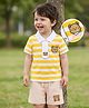 Mark & Mia Cotton Knit Half Sleeves Striped Polo T-Shirt & Shorts Set with Teddy Print & Tie - Multicolor