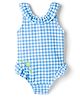 Babyhug Water Repellent Sleeveless Checks V Cut Swimsuit with Floral Print - Light Blue