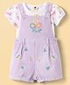ToffyHouse Cotton Woven Dungaree & Half Sleeves Inner Tee with Butterfly Print & Floral Embroidery - Mauve