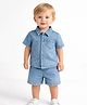 Spool Junior Denim Woven Half Sleeves Solid Shirt & Shorts Set - Blue