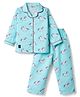 Enfance Core Cotton Woven Full Sleeves Shirt & Pyjama Co-ord Night Suit with Unicorn Print - Light Blue
