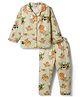 Enfance Core Cotton Woven Full Sleeves Shirt & Pyjama Co-ord Night Suit with Lion Print - Light Green
