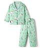 Enfance Core Cotton Woven Full Sleeves Shirt & Pyjama Co-ord Night Suit with Dino Print - Sea Green