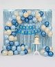 Happy Birthday Combo Pack Blue - 44 Pcs| Includes 1 Acrylic Cake Topper & Arch, Happy Birthday Banner, 2 Pcs Fringe Curtain's Blue & 40 Pcs Balloon's | Birthday Decoration Kit
