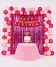 Happy Birthday Combo Pack Pink - 44 Pcs| Includes 1 Acrylic Cake Topper & Arch, Happy Birthday Banner, 2 Pcs Fringe Curtain's Blue & 40 Pcs Balloon's| Birthday Decoration Kit