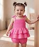 Babyoye Cotton Woven Sleeveless Solid Colour Top & Shorts Set with Smocking Detailing - Pink