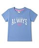 Zero Sinker Knit Half Sleeves Text Printed T-Shirt - Blue