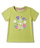 Zero Sinker Knit Half Sleeves T-Shirt with Floral Print - Lime Green