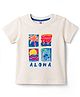 Zero Sinker Knit Half Sleeves T-Shirt with Beach Print - Cream