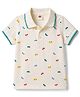 Zero Sinker Knit Half Sleeves Polo T-Shirt with Car Print - Light Green