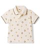 Zero Sinker Knit Half Sleeves Polo T-Shirt with Animal Print - Cream
