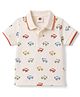 Zero Sinker Knit Half Sleeves Polo T-Shirt with Car Print - Cream
