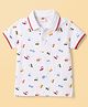 Zero Sinker Knit Half Sleeves Polo T-Shirt with Vehicle Print - White