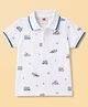 Zero Sinker Knit Half Sleeves Polo T-Shirt with Truck Print - White