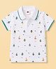 Zero Sinker Knit Half Sleeves Polo T-Shirt with Boat Print - White & Green