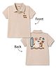 Zero Sinker Knit Half Sleeves Polo T-Shirt with Beach Print - Beige