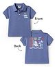 Zero Sinker Knit Half Sleeves Polo T-Shirt with Beach Print - Blue