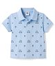 Zero Sinker Knit Half Sleeves Polo T-Shirt with Car Print - Blue