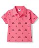 Zero Sinker Knit Half Sleeves Polo T-Shirt with Car Print - Coral