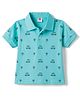Zero Sinker Knit Half Sleeves Polo T-Shirt with Car Print - Sea Green
